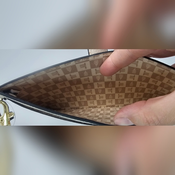 London Fog Sarina Wristlet Cream Caviar Embossed Zip-around Wallet Card Insert - Picture 8 of 12